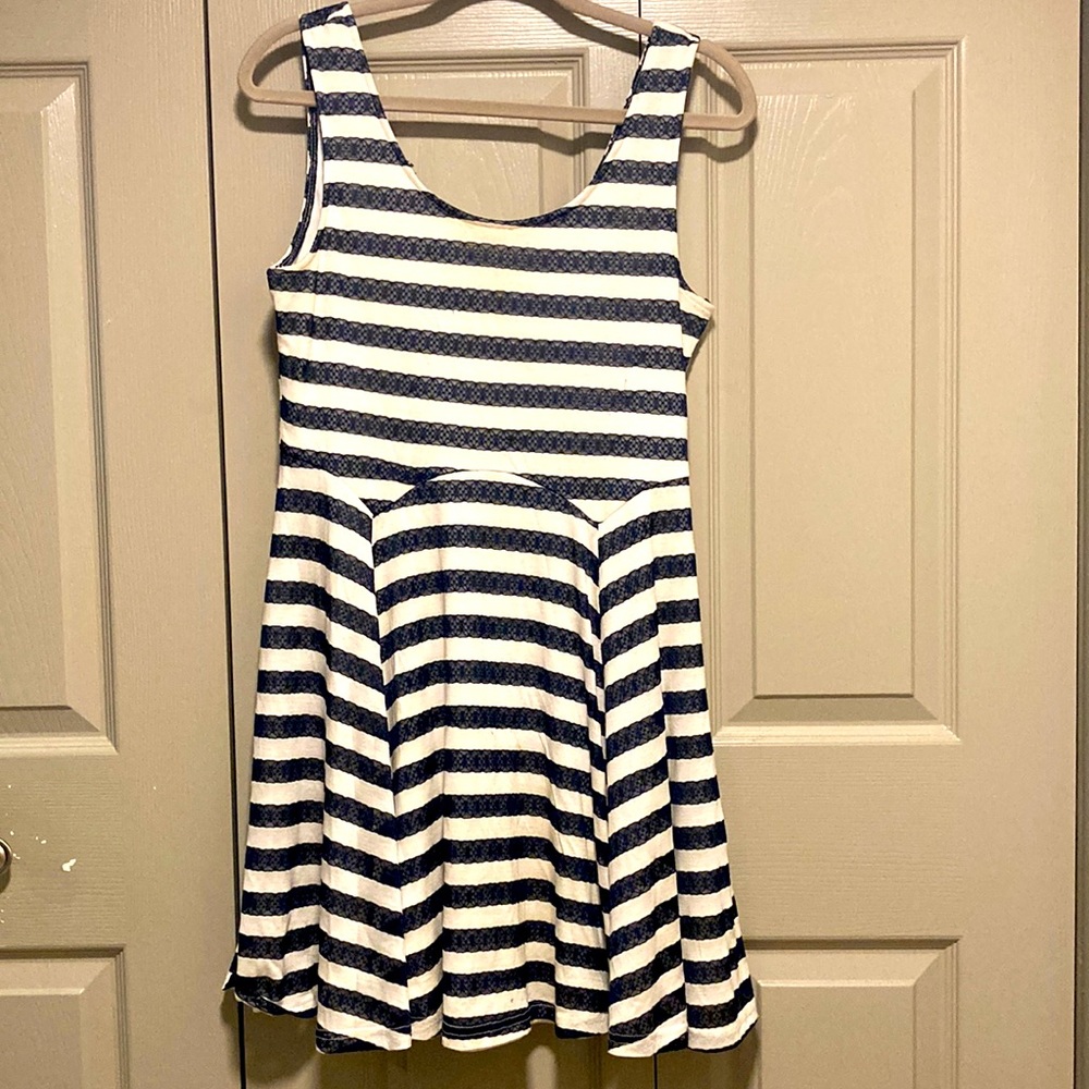 Blue and white lace stripe Doe & Rae mini dress
